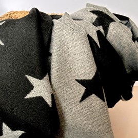 Cashmere Blend Star Scarf in Black and Grey