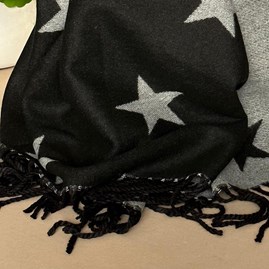 Cashmere Blend Star Scarf in Black and Grey Cashmere Blend Star Scarf in Black and Grey