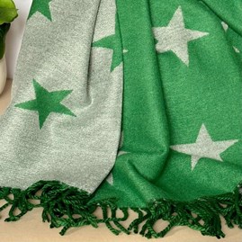 Cashmere Blend Star Scarf in Green and Grey