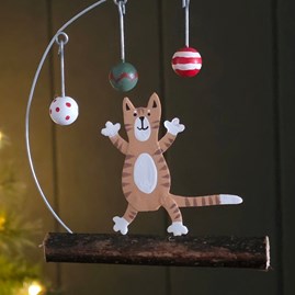 Cat Playing with Baubles Hanging Christmas Decoration