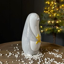 Ceramic Medium Penguin With Star Christmas Ornament Ceramic Medium Penguin With Star Christmas Ornament