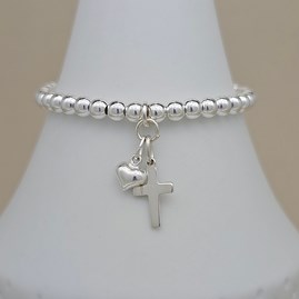 Children's Christening Cross and Heart Bead Bracelet Children's Christening Cross and Heart Bead Bracelet