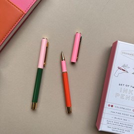Colour Block Pens Red Orange & Emerald Set of 2 Colour Block Pens Red Orange & Emerald Set of 2