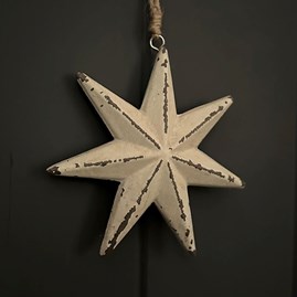 Cream Rustic Wooden Star Hanging Decoration