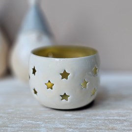 Cream Tea Light Holder with Cut Out Stars Cream Tea Light Holder with Cut Out Stars