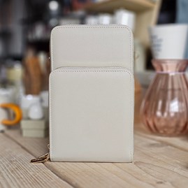 Cross Body Double-Zipped Mobile Phone Bag in Light Grey Cross Body Double-Zipped Mobile Phone Bag in Light Grey