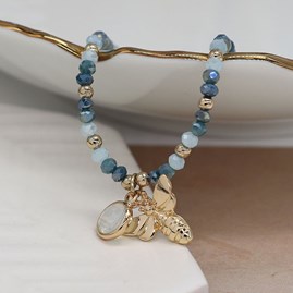 Crystal Bead Bracelet with Bee Charm and Round Crystal