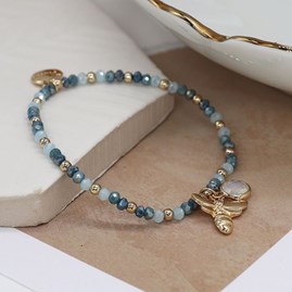 Crystal Bead Bracelet with Bee Charm and Round Crystal Crystal Bead Bracelet with Bee Charm and Round Crystal