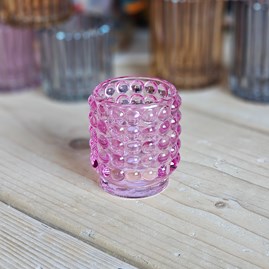 Dimple Glass Pink Tea Light Holder