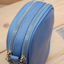 Double Zip Cross Body Bag in Denim Blue Double Zip Cross Body Bag in Denim Blue
