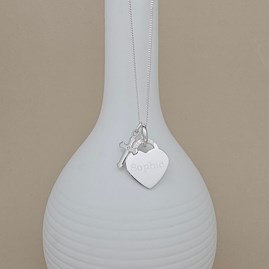 Engraved Silver Heart Necklace With Baptism Cross Engraved Silver Heart Necklace With Baptism Cross