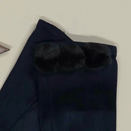 Faux Suede Gloves with Pom Poms in Navy Blue Faux Suede Gloves with Pom Poms in Navy Blue