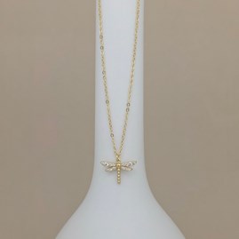 Gold-Plated and CZ Dragonfly Necklace