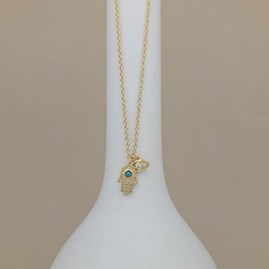 Gold-Plated Hamsa Hand and Evil Eye Necklace