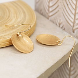 Golden Scratched Concave Disc Drop Earrings