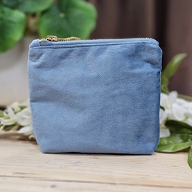 'Hello Gorgeous' Velvet Mini Pouch in Denim Blue