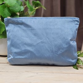 'Hello Gorgeous' Velvet Zip Pouch in Denim Blue 'Hello Gorgeous' Velvet Zip Pouch in Denim Blue
