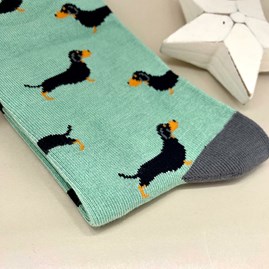 Men's Bamboo Little Sausage Dogs Socks in Mint Men's Bamboo Little Sausage Dogs Socks in Mint