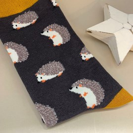 Men's Bamboo Cute Hedgehogs Socks in Grey Men's Bamboo Cute Hedgehogs Socks in Grey