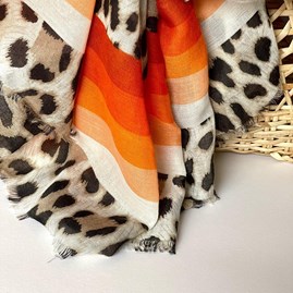 Leopard Print Scarf With Orange Stripes