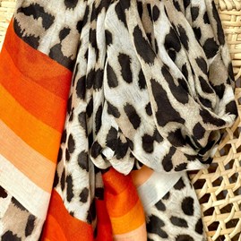 Leopard Print Scarf With Orange Stripes