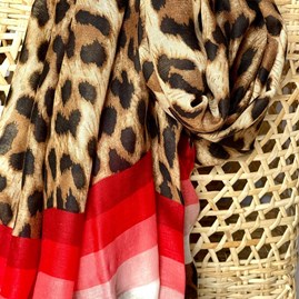 Leopard Print Scarf With Red Stripes