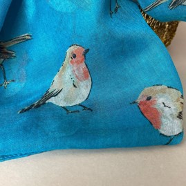 Watercolour Robins Print Scarf in Turquoise Watercolour Robins Print Scarf in Turquoise