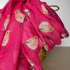 Watercolour Robins Print Scarf in Fuchsia Watercolour Robins Print Scarf in Fuchsia