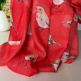 Watercolour Robins Print Scarf in Red Watercolour Robins Print Scarf in Red