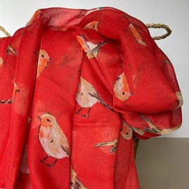 Watercolour Robins Print Scarf in Red Watercolour Robins Print Scarf in Red