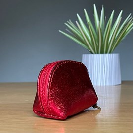 Leather Coin Purse in Metallic Red