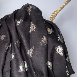 Silver Metallic Bees Scarf in Black Silver Metallic Bees Scarf in Black