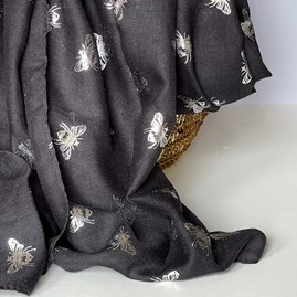Silver Metallic Bees Scarf in Black Silver Metallic Bees Scarf in Black