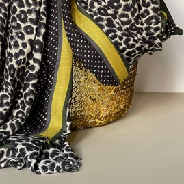 Light Grey and Green Leopard Print Border Scarf Light Grey and Green Leopard Print Border Scarf