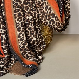 Taupe and Orange Leopard Print Border Scarf