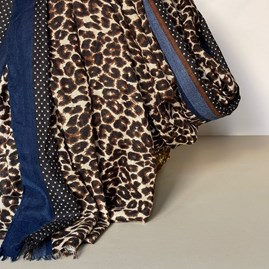 Neutral and Blue Leopard Print Border Scarf Neutral and Blue Leopard Print Border Scarf