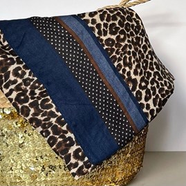 Neutral and Blue Leopard Print Border Scarf Neutral and Blue Leopard Print Border Scarf