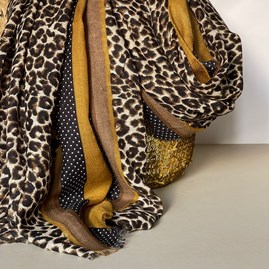 Taupe and Mustard Leopard Print Border Scarf