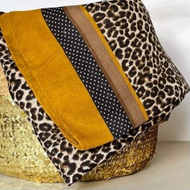 Taupe and Mustard Leopard Print Border Scarf