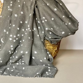 Dark Grey Scarf with Silver Small Moon and Stars Print Dark Grey Scarf with Silver Small Moon and Stars Print