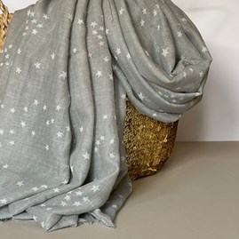 Medium Grey Scarf with Gold Small Moon and Stars Print Medium Grey Scarf with Gold Small Moon and Stars Print