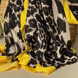 Leopard Print Scarf with Yellow Border