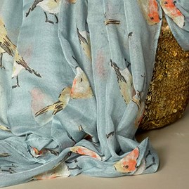 Watercolour Robins Print Scarf in Light Blue Watercolour Robins Print Scarf in Light Blue