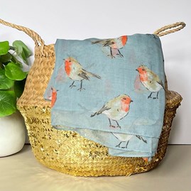 Watercolour Robins Print Scarf in Light Blue Watercolour Robins Print Scarf in Light Blue