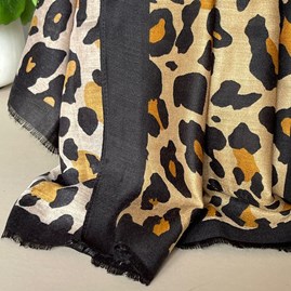Leopard Print Black Border Scarf in Black and Brown Leopard Print Black Border Scarf in Black and Brown