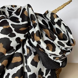Leopard Print Black Border Scarf in Black and Beige Leopard Print Black Border Scarf in Black and Beige