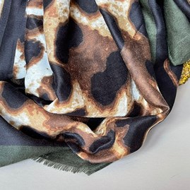 Leopard Print Scarf with Contrast Border in Khaki Leopard Print Scarf with Contrast Border in Khaki