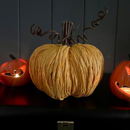 Handmade Straw Pumpkin with Decorative Stalk