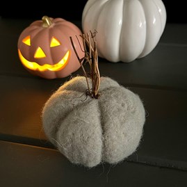 Grey Wool Pumpkin With Twiggy Stems Grey Wool Pumpkin With Twiggy Stems