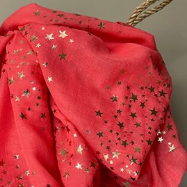 Rose Gold Galaxy Stars Scarf in Coral Rose Gold Galaxy Stars Scarf in Coral
